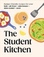 "Budget-friendly recipes for your hob, air fryer, microwave, slow cooker, oven. The Student Kitchen." Illustration von Pfanne, Pfannkuchen, Salat.