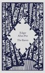 Text: "Edgar Allan Poe, The Raven." Dunkles, verziertes Design mit Totenköpfen und floralen Mustern.