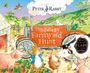 „The Noisy Farmyard Hunt“, „With lots of FLAPS to LOOK under“. Ein Hase und Tiere auf einem Bauernhof vor einem Traktor.