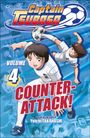 "Captain Tsubasa", "Volume 4", "Counter-Attack!", "Yoichi Takahashi". Zwei Fußballer in Aktion, dynamische Szene.