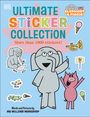 Text: "Ultimate Sticker Collection", "More than 1000 stickers!", "Elephant & Piggie", "Words and Pictures by Mo Willems Workshop". Illustration von einem grauen Elefanten und rosa Schwein, umgeben von Stickern.