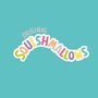 Logo mit dem Text "ORIGINAL SQUISHMALLOWS" in bunten Buchstaben auf hellblauem Hintergrund.