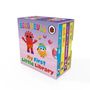"BeddyByes", "My First Little Library". Pastellfarbene Buchbox mit bunten Figuren und vier kleinen Büchern.