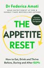 Dr Federica Amati, The Appetite Reset. Darunter ein einfaches Logo mit Buchsymbol. Text: "FINAL COVER TO BE REVEALED".
