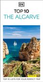 Text: "TOP 10 THE ALGARVE" "TOP 10 LISTS FOR YOUR PERFECT TRIP". Steilküste und Segelschiff im blauen Meer.