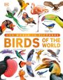 "OUR WORLD IN PICTURES" oben, "BIRDS OF THE WORLD" groß darunter. Verschiedene Vögel illustriert, beschriftet mit Namen.