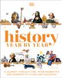 "History Year by Year" mit Bildern aus verschiedenen Epochen, darunter Mona Lisa, Pyramiden und moderne Technologie.