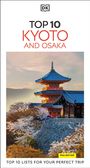 Text: "Top 10 Kyoto and Osaka", "Top 10 lists for your perfect trip". Illustration eines Tempels mit Kirschblüten.