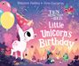 „TEN MINUTES TO BED: Little Unicorn's Birthday“ in großen Buchstaben. Ein Einhorn mit Partyhut, Luftballons und Feuerwerk.