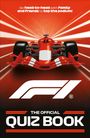 "Go head-to-head with family and friends to top the podium! THE OFFICIAL QUIZ BOOK." Roter Rennwagen in Bewegung.