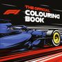„The Official Colouring Book“ in großen Buchstaben. Illustration eines blauen Rennwagens mit gelbem Reifen.