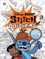 „Disney Agent Stitch Colouring!“ Ein blauer Alien in Detektiv-Kleidung mit Lupe, neben einem lächelnden Mädchen.
