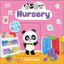 "OSO goes to Nursery", "With sliders to push and pull", "Sophie Kent". Ein Panda mit Rucksack, Spielzeug und Bastelsachen.