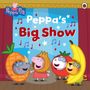 "Peppa Pig" in rosa Buchstaben, umrandet von einer weißen Linie auf blauem Hintergrund.