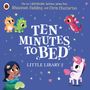 "Ten Minutes to Bed, Little Library 2.” Bunte Illustrationen von Fantasiewesen auf blauem Hintergrund mit Sternen.