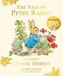 „The Tale of Peter Rabbit and other Classic Stories“ steht über einer Illustration eines Kaninchens in einer blauen Jacke.