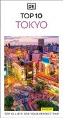 Oben steht "TOP 10 TOKYO". Darunter eine bunte Stadtansicht mit belebten Straßen und hohen Gebäuden.