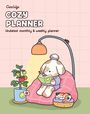 „CocoWyo Cozy Planner: Undated monthly & weekly planner.“ Illustration eines Hundes beim Lesen, eine Katze schläft daneben.