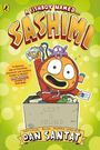 „A fishboy named Sashimi“, „Lost & Found“, „National Book Award Winner Dan Santat“. Cartoon eines Fischjungen in Kiste.