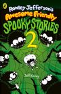 Text: "Rowley Jefferson's Awesome Friendly Spooky Stories 2", "Jeff Kinney". Illustration: Ein erschrockenes Insekt im Spinnennetz.