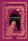 „THE BROTHERS GRIMM“, „RAPUNZEL and Other Tales“. Goldene Silhouette von Rapunzel, umgeben von Vögeln und Pflanzen.
