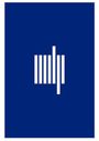 Weißes Balken-Logo auf dunkelblauem Hintergrund, vertikal ausgerichtet.