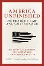 Text: "America Unfinished: 250 Years of Law and Governance". Illustrative stilisierte US-Flagge.