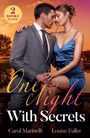 "2 Books in One", "One Night With Secrets", Carol Marinelli, Louise Fuller. Ein Paar in Abendkleidung vor Sonnenuntergang.