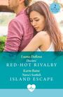 "2 Books in One" - Zwei Titel: "Doctors' Red-Hot Rivalry" von Luana DaRosa und "Nurse’s Scottish Island Escape" von Karin Baine. Ein Paar, er in rosa Hemd, im Hintergrund Natur.