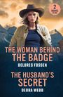"2 Books in One" steht in einem Kreis. Eine Frau mit Hut vor Bergkulisse. Titel: "The Woman Behind the Badge"; "The Husband’s Secret".