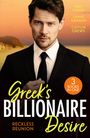 "Greek's Billionaire Desire", Autoren: Abby Green, Lynne Graham, Caitlin Crews, "3 Books in One". Mann vor Sonnenuntergang am Meer.