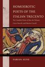 Text: "Homoerotic Poets of the Italian Trecento" von Fabian Alfie. Illustration zeigt eng umschlungene Personen.