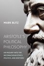 Text: "Mark Blitz, Aristotle's Political Philosophy, An Inquiry into the Nicomachean Ethics, Politics, and Rhetoric." Nahaufnahme einer Statue.