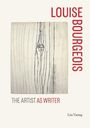 Text: LOUISE BOURGEOIS, THE ARTIST AS WRITER, Léa Vuong. 

Ein Gesicht schaut durch abstrakte Linien auf einem grauen Hintergrund.