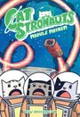„Catstronauts: Module Mayhem“ von Drew Brockington. Drei gezeichnete Katzen in Astronautenanzügen schauen überrascht.