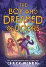 Titel: THE BOY WHO DREAMED OF DOORS. Autor: Chuck Wendig. Zwei Kinder stehen zwischen fantastischen Landschaften.