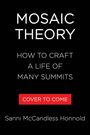 Text: "MOSAIC THEORY: HOW TO CRAFT A LIFE OF MANY SUMMITS. COVER TO COME. Sanni McCandless Honnold." Schwarzer Hintergrund.