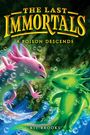 **THE LAST IMMORTALS**; **A POISON DESCENDS**; **KIT BROOKS**. Zwei bunte Kreaturen schwimmen in einer blubbernden, grünen Umgebung.
