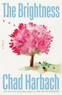 "The Brightness" und "Chad Harbach" in hellblau. Aquarell von rosa Baum und zwei liegenden Personen darunter.
