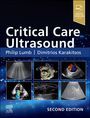 Text: "Critical Care Ultrasound", "Philip Lumb | Dimitrios Karakitsos", "SECOND EDITION", "Enhanced DIGITAL VERSION Included".  
Ein blau-schwarzer Hintergrund mit verschiedenen Ultraschallbildern.