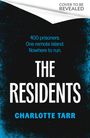 "400 prisoners. One remote island. Nowhere to run. THE RESIDENTS. CHARLOTTE TARR." Schwarzer Hintergrund, blauer Font.