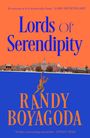 „Lords of Serendipity“ von Randy Boyagoda, Zitate von Gary Shteyngart und Junot Díaz, Illustration: Affe hängt von Linie.