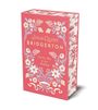 Buchcover mit Text: "Julia Quinn, Bridgerton, On the Way to the Wedding". Blumendesign auf rotem Hintergrund.