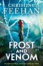 „Christine Feehan“, „Frost and Venom“. Rote Haare, Berge, See, Kältetautropfen auf Spinnennetz. Mystische Atmosphäre.