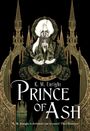 Titel: "K. M. Enright Prince of Ash". Illustration eines blassen Mannes mit weißen Haaren und kunstvollen Gewändern vor gotischer Architektur.