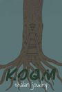 Text: "Koqm" und "shalan joudry". Eine abstrakte Illustration eines Baumes, der in Form einer Figur gestaltet ist.