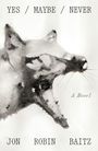 Text: "YES / MAYBE / NEVER", "A Novel", "JON ROBIN BAITZ". Illustration: abstraktes Tiergesicht in Schwarz-Weiß.