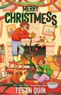 Ein Welcome-Text ist "Merry Christmess", darunter spielen zwei Kinder mit Katzen vor einem Kamin und dekorieren einen Baum.