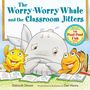 "The Worry-Worry Whale and the Classroom Jitters." Drei fröhliche Fische und ein besorgter Wal schauen in Bücher.