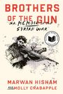 "Brothers of the Gun: A Memoir of the Syrian War." Illustration eines Mannes mit Gewehr, National Book Award Abzeichen links.